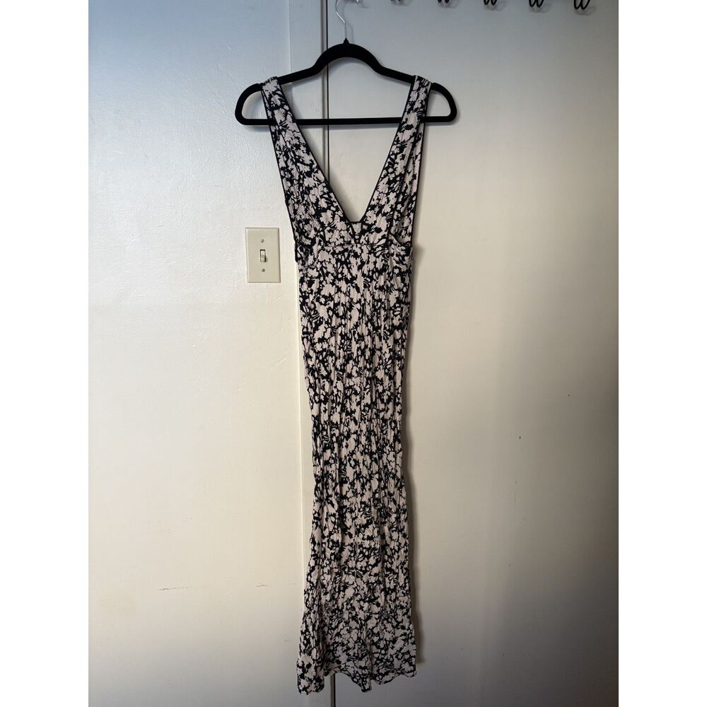 Free People Black Cream Floral Maxi Dress Wide Strap Boho Women's US 0 / XS